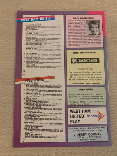 1988-29.10- WEST HAM UNITED - LIVERPOOL