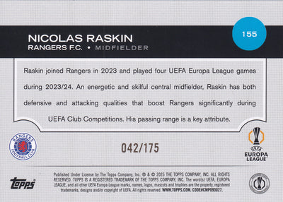 155. NICOLAS RASKIN - RANGERS - YELLOW FOILBOARD - #175