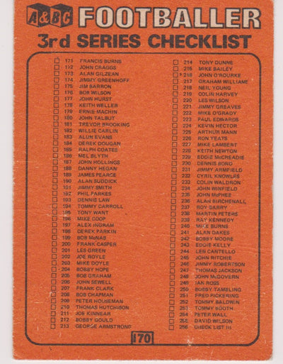 170. CHECKLIST - England - Mexico 1970, Checklist, cards 171-255 - U-KRYSSET