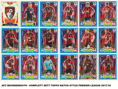 000. AFC BOURNEMOUTH - KOMPLETT SETT MED TOPPS MATCH ATTAX PREMIER LEAGUE 2017/18