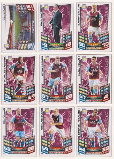 000. ASTON VILLA - KOMPLETT SETT MED TOPPS MATCH ATTAX PREMIER LEAGUE 2012/13