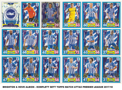 000. BRIGHTON & HOVE ALBION -  KOMPLETT SETT MED TOPPS MATCH ATTAX PREMIER LEAGUE 2017/18