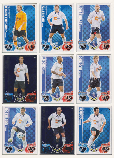 000. BOLTON WANDERERS - KOMPLETT SETT MED TOPPS MATCH ATTAX PREMIER LEAGUE 2010/11