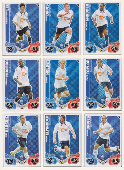 000. BOLTON WANDERERS - KOMPLETT SETT MED TOPPS MATCH ATTAX PREMIER LEAGUE 2010/11