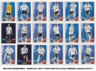 000. BOLTON WANDERERS - KOMPLETT SETT MED TOPPS MATCH ATTAX PREMIER LEAGUE 2010/11