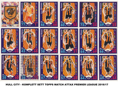 000. HULL CITY - KOMPLETT SETT MED TOPPS MATCH ATTAX PREMIER LEAGUE 2016/17