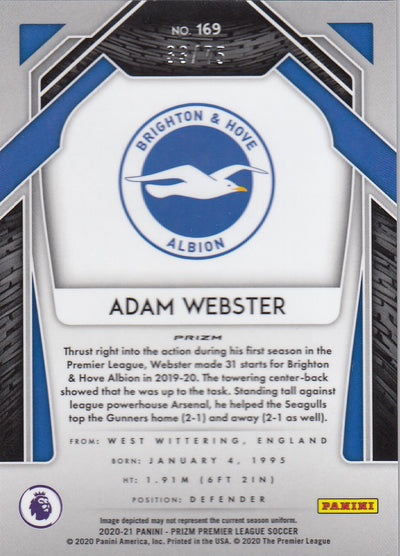 #075. BLUE ICE PRIZM - 169. ADAM WEBSTER - BRIGHTON & HOVE ALBION - CARD 33 OF 75
