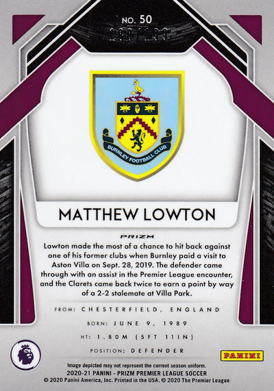 #199. BLUE PRIZM - 050. MATTHEW LOWTON - BURNLEY - CARD 188 OF 199