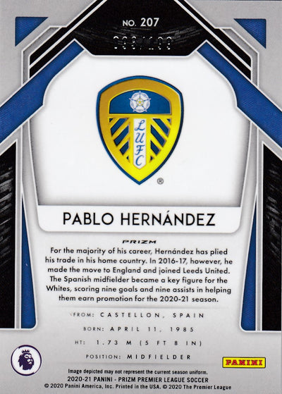 #199. BLUE PRIZM - 207. PABLO HERNÀNDEZ - LEEDS UNITED - CARD 93 OF 199