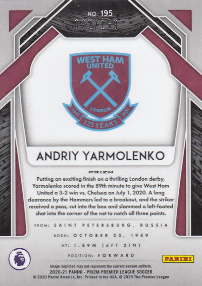 #159. RED MOSAIC PRIZM - 195. ANDRIY YARMOLENKO - WEST HAM UNITED - CARD 92 OF 159