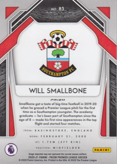 #199. BLUE PRIZM - 083. WILL SMALLBONE - SOUTHAMPTON - CARD 86 OF 199 - ROOKIE