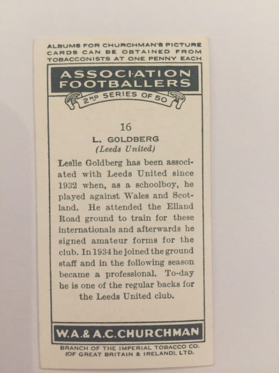 LESLIE GOLDBERG  - LEEDS UNITED - CURCHMAN ASSOCIATION FOOTBALLERS 1939
