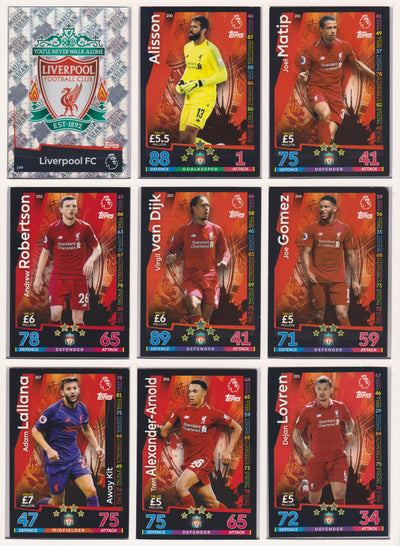 000. LIVERPOOL - KOMPLETT SETT TOPPS MATCH ATTAX PREMIER LEAGUE 2018/19