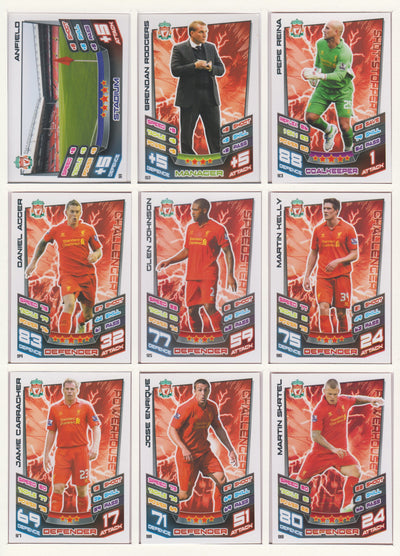 000. LIVERPOOL - KOMPLETT SETT MED TOPPS MATCH ATTAX PREMIER LEAGUE 2012/13