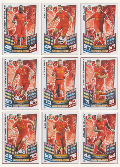 000. LIVERPOOL - KOMPLETT SETT MED TOPPS MATCH ATTAX PREMIER LEAGUE 2012/13