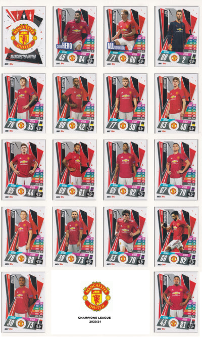 000. MANCHESTER UNITED KOMPLETT SETT MED TOPPS CHAMPIONS LEAGUE 2020/21