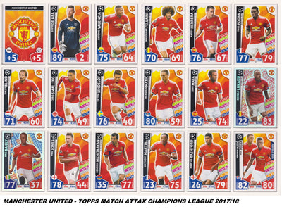 000. MANCHESTER UNITED - KOMPLETT SETT MED TOPPS MATCH ATTAX CHAMPIONS LEAGUE 2017/18