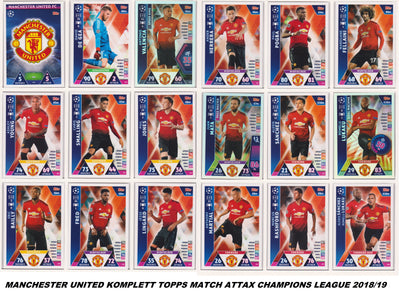 000. MANCHESTER UNITED - KOMPLETT SETT MED TOPPS MATCH ATTAX CHAMPIONS LEAGUE 2018/19