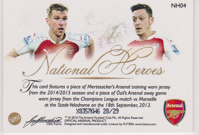 NH 004 . PER MERTESACKER & MEZUT ØZIL - NATIONAL HEROS - FUTERA 2016 MEMORABLE - "GAME USED MEMORABILIA" #29