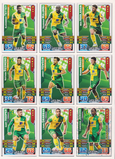 000. NORWICH CITY - KOMPLETT SETT MED TOPPS MATCH ATTAX PREMIER LEAGUE 2015/16