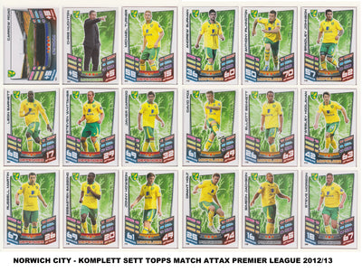 000. NORWICH CITY - KOMPLETT SETT MED TOPPS MATCH ATTAX PREMIER LEAGUE 2012/13