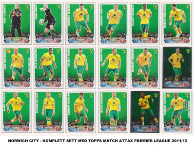 000. NORWICH CITY - KOMPLETT SETT MED TOPPS MATCH ATTAX PREMIER LEAGUE 2011/12