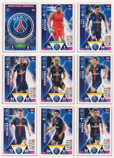 000. PARIS SAINT-GERMAIN - KOMPLETT SETT MED TOPPS MATCH ATTAX CHAMPIONS LEAGUE 2018/19