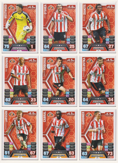 000. SUNDERLAND - KOMPLETT SETT MED TOPPS MATCH ATTAX PREMIER LEAGUE 2013/14