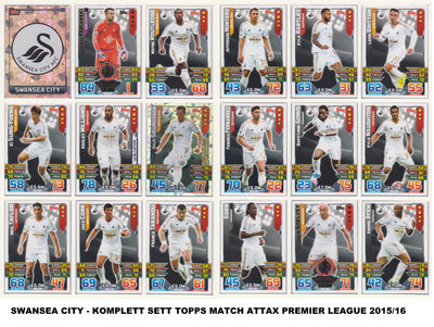 000. SWANSEA CITY - KOMPLETT SETT MED TOPPS MATCH ATTAX PREMIER LEAGUE 2015/16