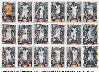 000. SWANSEA CITY - KOMPLETT SETT MED TOPPS MATCH ATTAX PREMIER LEAGUE 2013/14