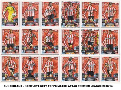 000. SUNDERLAND - KOMPLETT SETT MED TOPPS MATCH ATTAX PREMIER LEAGUE 2013/14