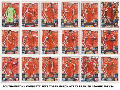 000. SOUTHAMPTON - KOMPLETT SETT MED TOPPS MATCH ATTAX PREMIER LEAGUE 2013/14