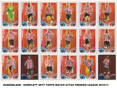 000. SUNDERLAND  - KOMPLETT SETT MED TOPPS MATCH ATTAX PREMIER LEAGUE 2010/11