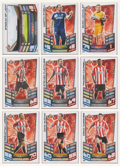 000. SUNDERLAND - KOMPLETT SETT MED TOPPS MATCH ATTAX PREMIER LEAGUE 2012/13