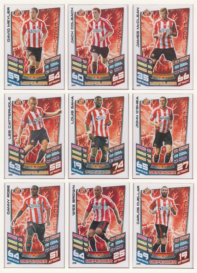 000. SUNDERLAND - KOMPLETT SETT MED TOPPS MATCH ATTAX PREMIER LEAGUE 2012/13