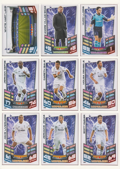 000. TOTTENHAM HOTSPUR - KOMPLETT SETT MED TOPPS MATCH ATTAX PREMIER LEAGUE 2012/13