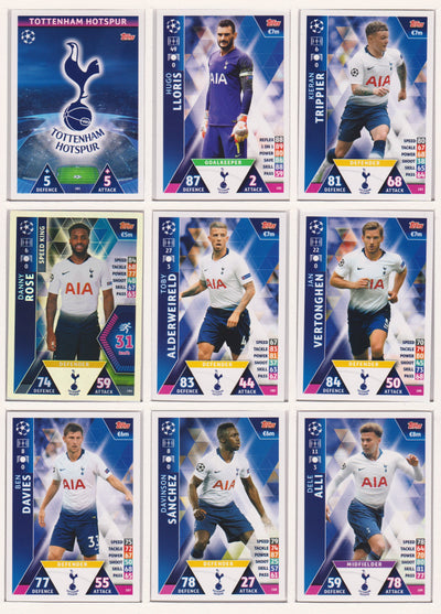 000. TOTTENHAM HOTSPUR - KOMPLETT SETT MED TOPPS MATCH ATTAX CHAMPIONS LEAGUE 2018/19