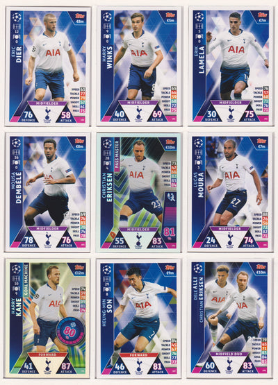 000. TOTTENHAM HOTSPUR - KOMPLETT SETT MED TOPPS MATCH ATTAX CHAMPIONS LEAGUE 2018/19