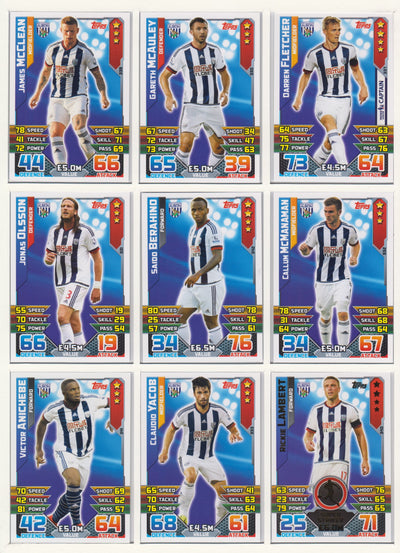 000. WEST BROMWICH ALBION - KOMPLETT SETT MED TOPPS MATCH ATTAX PREMIER LEAGUE 2015/16