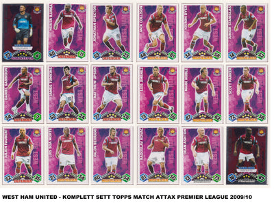 000. WEST HAM UNITED - KOMPLETT SETT MED TOPPS MATCH ATTAX PREMIER LEAGUE 2009/10