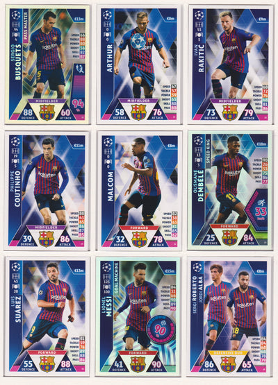 000. FC BARCELONA - KOMPLETT SETT MED TOPPS MATCH ATTAX CHAMPIONS LEAGUE 2018/19